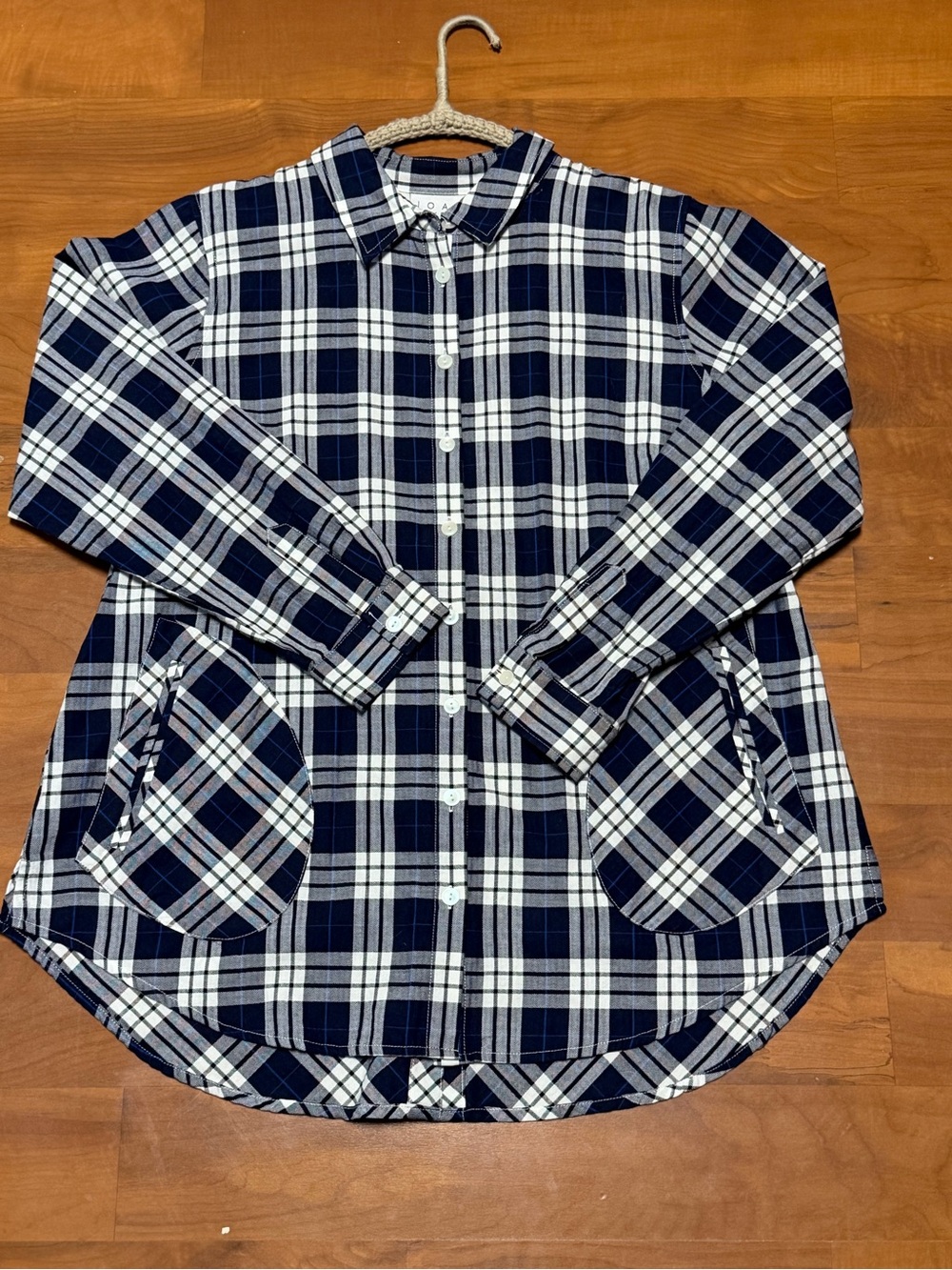 Joan Rivers Navy and White Plaid Button-Down Shirt